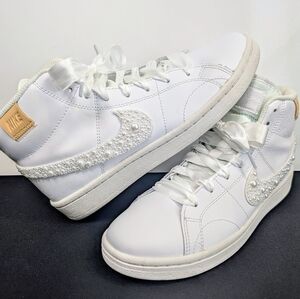Custom Bridal Pearl Nike Court Royal 2 Mid Sneakers